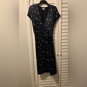 JOIE Elegant Navy Heart Print Dress, Size XL, 100% Silk, New